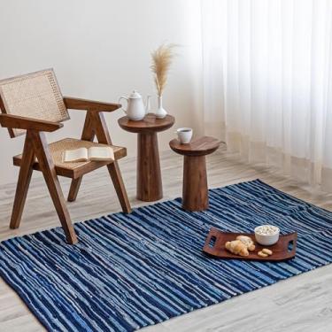 Imagem de HOMEMONDE Tapete de pano marinho 9,5 x 1,5 m reciclado de algodão macio Chindi feito à mão reversível Boho decoração de casa para quarto, sala de estar, cozinha, entrada