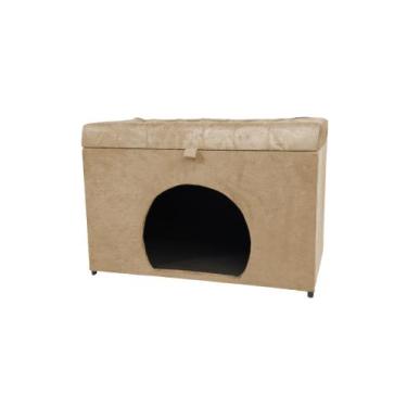 Imagem de Puff baú pet casa p/ cachorros e gatos em suede - bege escuro - NEGROM