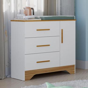 Imagem de Guarda Roupa Infantil 1 Portas 3 Gavetas MDF Popy Retro Peroba
