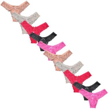 Imagem de Kit 10 Calcinha Em Renda Fristyle Microfibra Tanga Fio, M, Preto