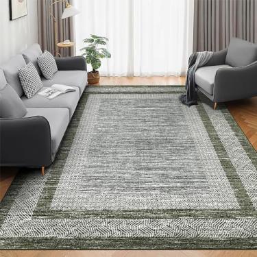 Imagem de GlowSol Tapetes laváveis 12 x 18 cm, modernos, com bordas, tapetes geométricos, tapetes sólidos para sala de estar, tapete macio para quarto, pilha baixa, antiderrapante, resistente a manchas, tapete