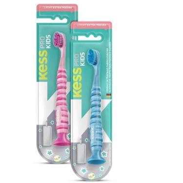 Imagem de Kit 2 Escovas Dentais Infantil Pro Kids Com Ventosa Kess