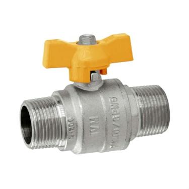 Imagem de Válvula Esfera Macho x Macho 3/4 Gás Passagem Plena Borboleta IVM Italy Latão Niquelado Vedação PTFE Pressão Suportada GPN20 PN40