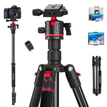 Imagem de ZIKZOK Tripé de 178 cm para câmera, tripé profissional de alumínio para câmera e monopé com cabeça esférica de 360°, tripé de viagem leve ajustável para DSLR, tablet