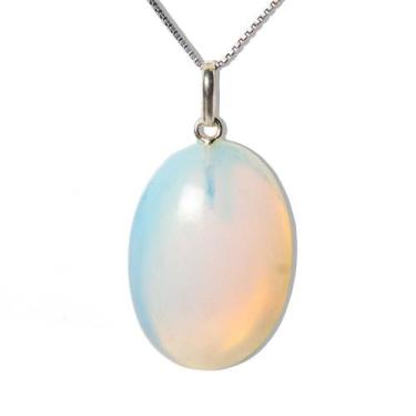 Imagem de Colar Cabochão Pedra da Lua Opalina Pino e Presilha Prata 950 - Crista