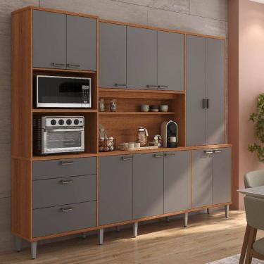 Imagem de Armário de Cozinha Pulse 12 Portas 3 Gavetas Jequitibá/Grafite - Lukaliam