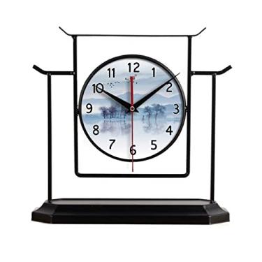 Imagem de Relógio de Mesa Vintage Simples Relógio de Ferro Sala de Estar Escritório Decoração de Cerâmica Silencioso Relógio de Mesa Relógio de Mesa(B)