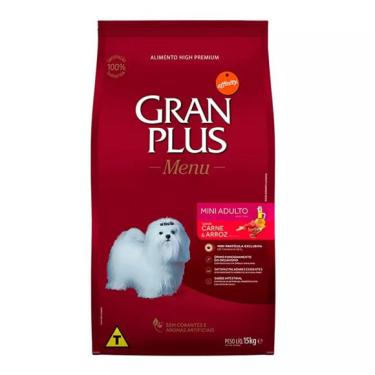 Imagem de Ração Gran Plus Cães Menu Adultos Mini Carne e Arroz -15Kg