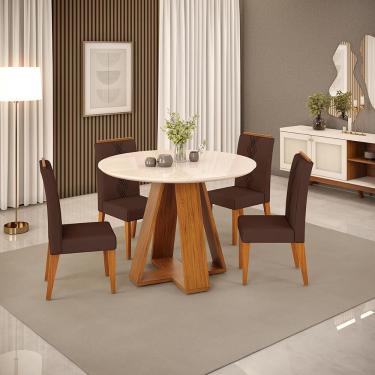 Imagem de Conjunto de Sala de Jantar 4 Cadeiras Tampo Redondo Curvo dj Móveis Kiara Cadeira Yasmin Freijo Moca