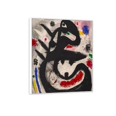 Imagem de MUHJDYC Joan Miró Imagem de arte de parede em tela - reprodução de obras de arte famosas abstratas - pinturas com moldura branca para decoração de sala de estar (sem título 3) 50 x 60 cm - 19 x 23 pol