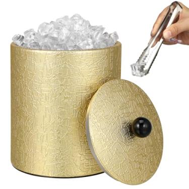 Imagem de DOITOOL Balde de gelo dourado para festas: Balde de gelo de metal pequeno com tampa e pinça, resfriador de aço inoxidável de parede dupla para freezer isolado para bar doméstico, cerveja gelada