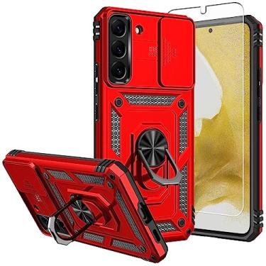 Imagem de SKTGSLAMY Capa para Galaxy S22 Plus, com protetores de tela e capa para câmera, [grau militar] Capa testada contra quedas de 4,9 m com suporte magnético capa protetora para Samsung S22 Plus (TC-Red)