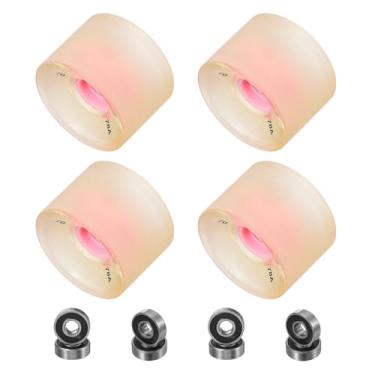 Imagem de PATIKIL Rodas de skate de 70 mm, 1 conjunto de rodas de rua de dureza 78A PU Flash Cruiser de alta elasticidade com rolamentos 608RS para substituição de skates, rosa transparente