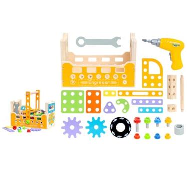 Imagem de Generic Conjunto de ferramentas de madeira para crianças, brinquedos de construção, coordenação fina, brinquedos educativos, brincadeira de faz de