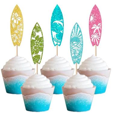 Imagem de Rsstarxi 40 Pack Surfboard Cupcake Toppers Surfboard Beach Cake Decorations Glitter Swimming Pool Cupcake Picks for Summer Beach Party Luau Birthday Baby Shower Party Supplies
