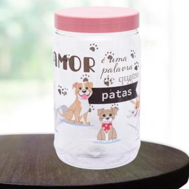 Imagem de Pote Pet porta Ração para Cachorro 1,9 Litros Com Alça Rosa - Happy Fa