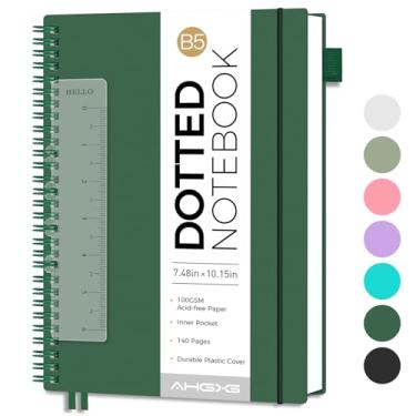 Imagem de AHGXG Caderno com pontos em espiral B5, 140 páginas, papel grosso de 100 g/m², diário de capa de plástico impermeável para diário de balas, esboços, 19,3 cm x 25,4 cm, verde