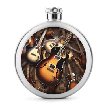 Imagem de Cantil de aço inoxidável, balão de bolso com impressão de guitarra musical garrafa de viagem portátil garrafa de licor portátil cantil de metal