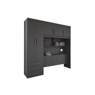 Imagem de Guarda Roupa Casal 5 Portas e 3 Gavetas c/ Cama PH 1801 Grafite - Herval