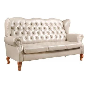 Imagem de Sofá Chesterfield 3 Lugares Imperador Vintage Retrô Capitonê Couro Bege