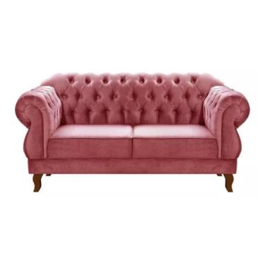 Imagem de Sofá Chesterfield 2 Lugares Duquesa Vintage Retrô Capitonê Suede Rosa