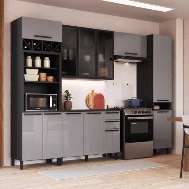 Imagem de Cozinha Modulada Completa Fidelitá Mônaco 5 Peças 320cm 12 Portas 2 Gavetas Com Tampo Cinza/Titânio