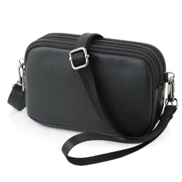 Imagem de BBORGDC Carteira feminina RFID, bolsa transversal pequena com 3 zíperes, bolsa de telefone preta de couro vegano, bolsa conversível para caminhar, presente
