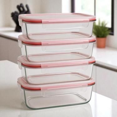 Imagem de Kit 2/4/6 Potes De Vidro Hermético 1040ml 410ml Marmita Retangular Tam