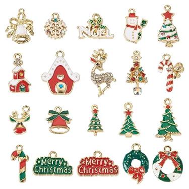 Imagem de Spritewelry Pingente de Natal com 20 peças, pingente de Natal banhado a ouro sortido com strass de cristal para colar de férias de inverno, pulseira, brincos, roupas, ornamentos DIY