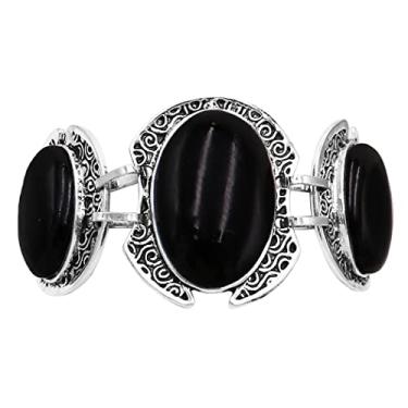 Imagem de Rosemarie & Jubalee Pulseira feminina estilo ocidental estilo caubói semipreciosa howlita com fecho articulado, extensor de 17,78 cm + 2,5 cm, Pedras howlita, Howlite tingido