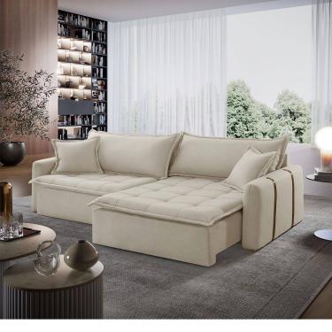 Imagem de Sofá Cama Linho em Madeira Eucalipto 240cm Braço 20cm Arizona Meu Sofá Online