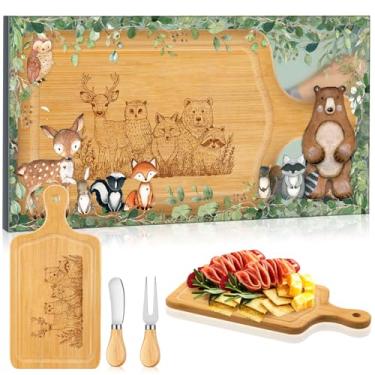 Imagem de Nuenen Woodland Animals - Prêmios de chá de bebê para jogos, conjunto de presente de tábua de queijo animal com garfos de facas em caixa de presente, lembrancinhas de festa de chá de bebê para