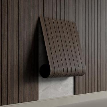 Imagem de YU LI 3DH Painel de parede de ripas de PVC descasque e cole 299.7 cm x 40.0 cm Painel de parede autoadesivo grosso de grão de madeira defumada painéis de parede à prova de som 3D para paredes e tetos