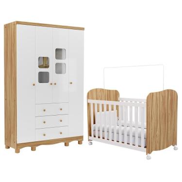 Imagem de Jogo de Quarto Infantil Uli Guarda Roupa 4 Portas e Berço - Móveis Peroba