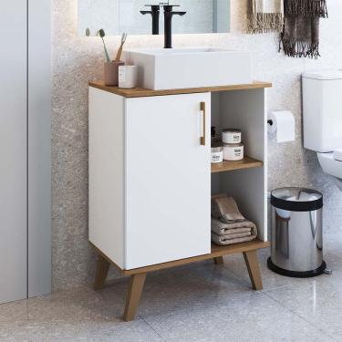 Imagem de Armário Gabinete Multiuso com 1 Porta Branco Marrom