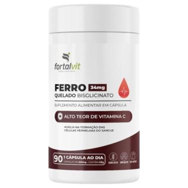 Imagem de Ferro Quelado Bisglicinato 34mg, 90 Cápsulas, Alto Teor de Vitamina C, Fortalvit