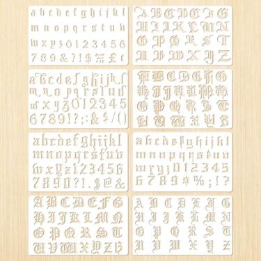 Imagem de LIQWEI 8 peças de estênceis ingleses antigos, estênceis de letras reutilizáveis para aerógrafo, caligrafia, estêncil, números góticos, materiais de scrapbook para pintura, desenho, escrita, scrapbook