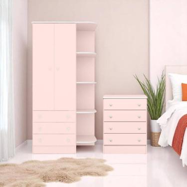 Imagem de 2523 - COMODA COM TROCADOR ROSA ACETINADO Doce Sonho (2523.91),825 - G. ROUPA INF. 2PTS ROSA ACETINADO (825.91)