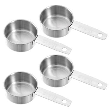 Imagem de 4 colheres de copo de 1/4 polegada, copo medidor de aço inoxidável de 60 ml, colher de medição líquida de metal de escala interna, copos de 59 ml para café, cozinhar, assar, ingredientes secos e