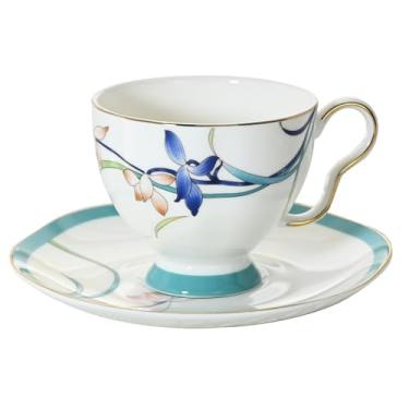 Imagem de ACMLIFE Xícaras de chá e pires para 1, conjunto de xícara de chá Bone China para adultos com acabamento dourado e caixa de presente, conjunto de chá de casamento chinês inglês britânico azul e branco