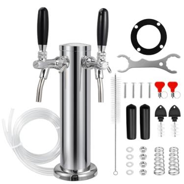 Imagem de Dbgogo Torre de cerveja de torneira dupla ajustável controle de fluxo torneira de cerveja Kegerator torre de torneira dupla inoxidável 7,6 cm torre Kegerator dispensador de torre de cerveja com tubo
