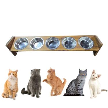 Imagem de Comedouro Alto e Bebedouro Quíntuplo para Gato e Cão, 5 Potes de Inox, Suporte em Madeira Maciça, Opções Reto e Inclinado para Pet e Cachorro de pequeno porte, Pets. (1-INCLINADO)