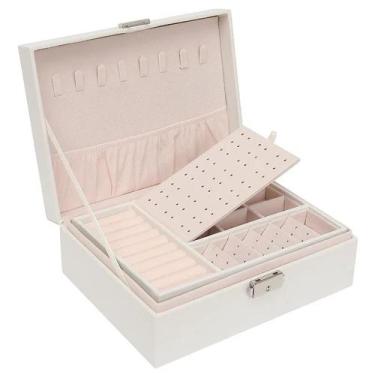 Imagem de Caixa De Armazenamento De Joias Portátil Em Couro Rosa Para Mulheres, 