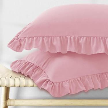 Imagem de Conjunto de fronhas KKJIAF Ruffle, tamanho padrão, rosa claro x2