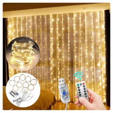 Imagem de Cortina Fio Fada Pisca Enfeite Decoração USB 3x3m C/300 Led - TOP NATA