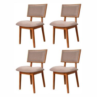 Imagem de Kit 4 Cadeiras de Madeira Maciça e Estofada Luxo Bréscia Espresso Móveis Champagnhe/Marrom Claro