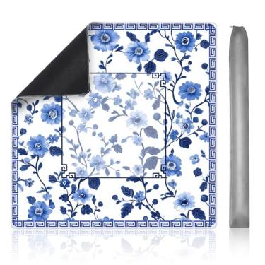 Imagem de Yudlto Mahjong Mat 31.5" x 31.5" – Blue Chinese Floral Design, Rubber Non-Slip Noise-Reducing Game Table Cover for Mahjong, Poker, Dominoes & Board Games (Blue)