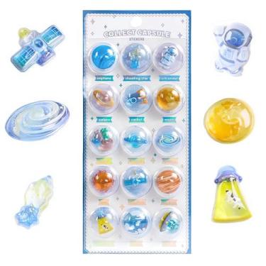 Imagem de Kawaii 3D Capsule Resin Stickers, Clear PVC Material, 9x20cm, Space, Moon, Ghost, Ocean Theme, Decorative Puffy Sticker Sheet for Phone Case, Scrapbook (Space)
