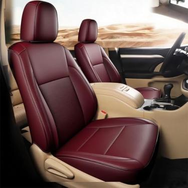 Imagem de YAFYNTB Capas de assento para carros Toyota Highlander 2014 2015 2016 2017 2018 2019, cadeiras de capitão de 2ª fileira, capa de assento automotiva, conjunto completo de capa de assento de carro de