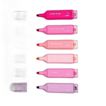 Imagem de Marca Texto Pink Vibes Estojo Com 6 Cores Ponta Chanfrada